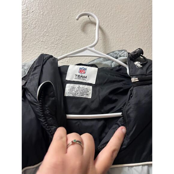 Raiders VTG NFL Team Apparel Puffer Coat 90s Black Gray Sports Football Jacket L - Picture 4 of 6